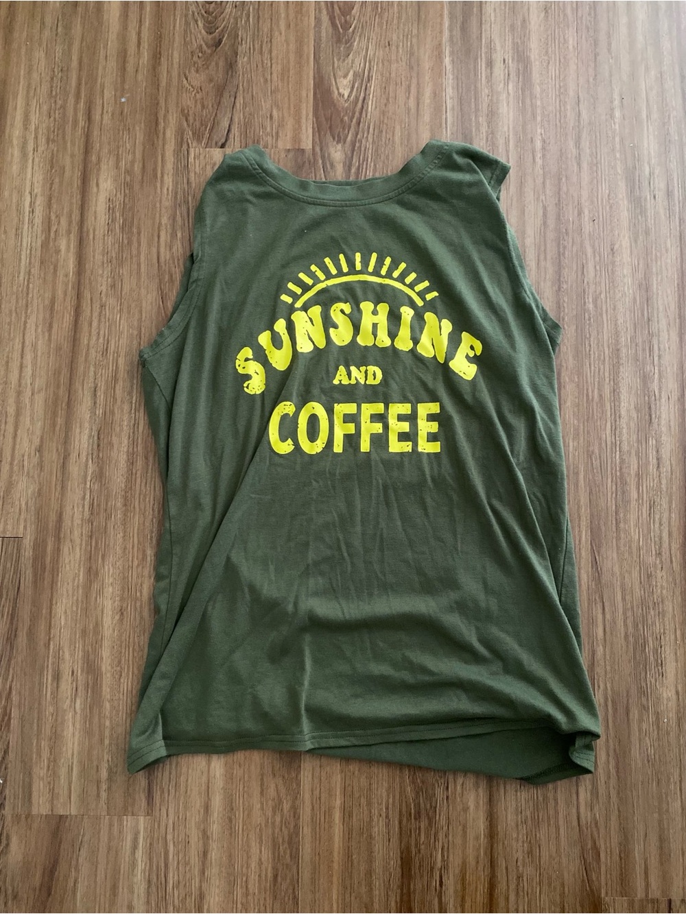 Women's "Sunshine and Coffee" Graphic Tank Top - Army Green